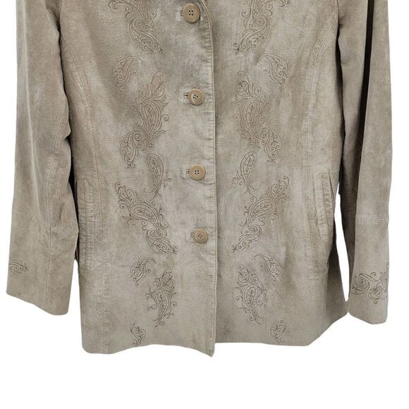 Vtg 90's Jacket Leather Embroidered Country Rodeo Shacket Neutral Tan Sz M - Picture 6 of 11